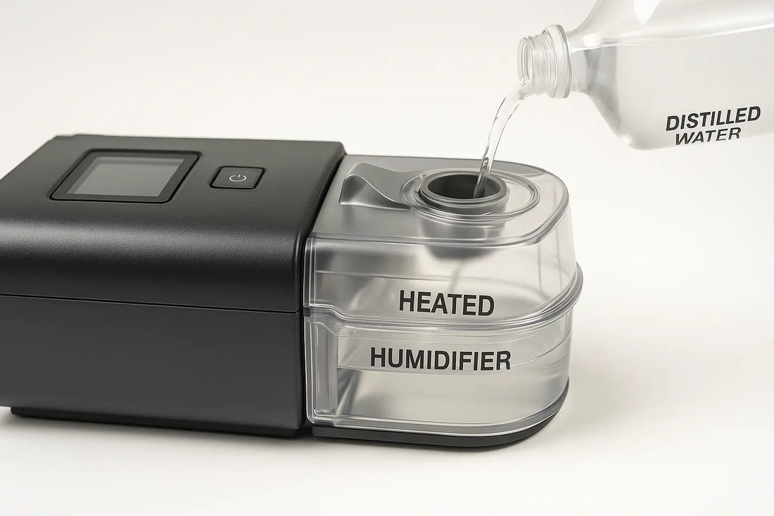 CPAP with heated humidifier and distilled water