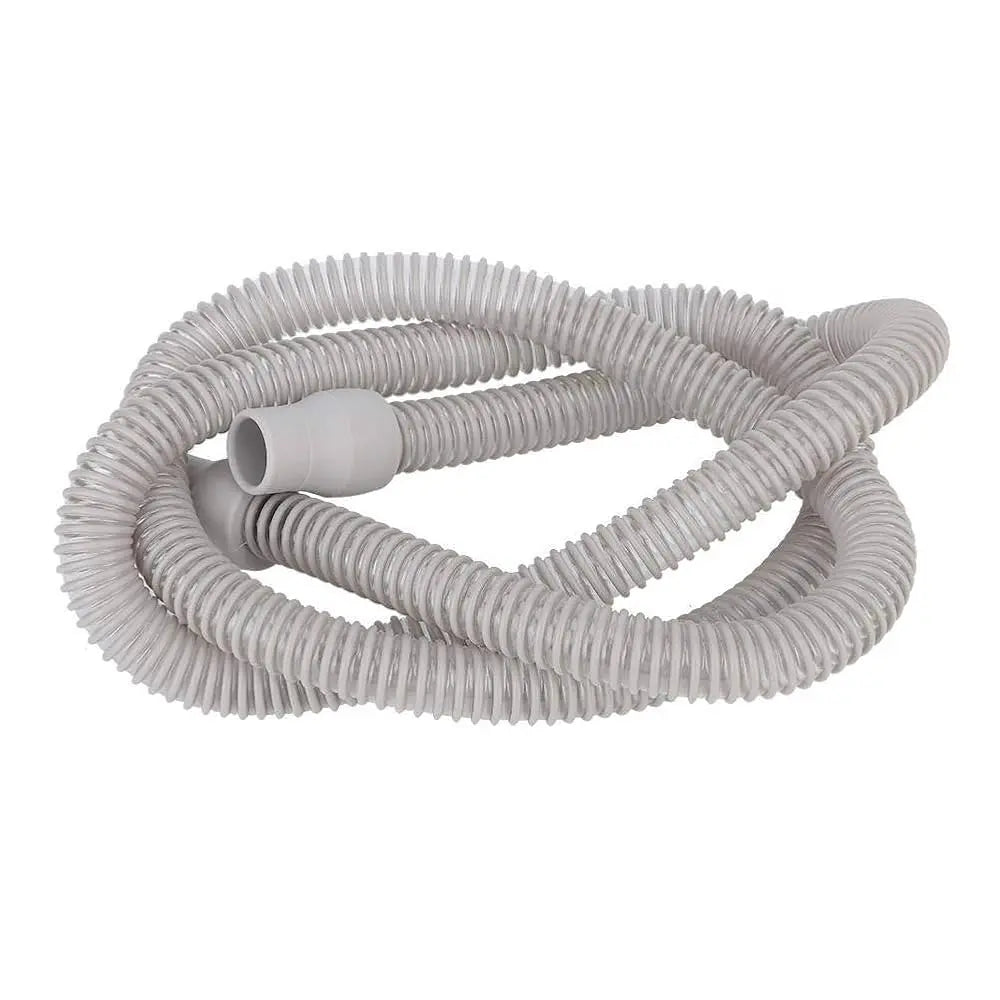 Gray hose for a CPAP machine on a white background