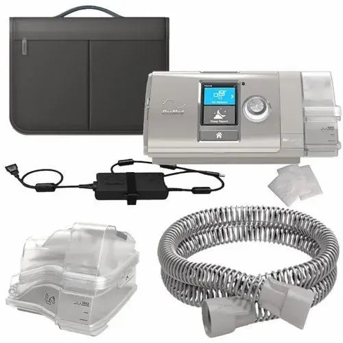 ResMed AirCurve 10 ST-A BiLevel CPAP Machine With HumidAir with accessories on a white background