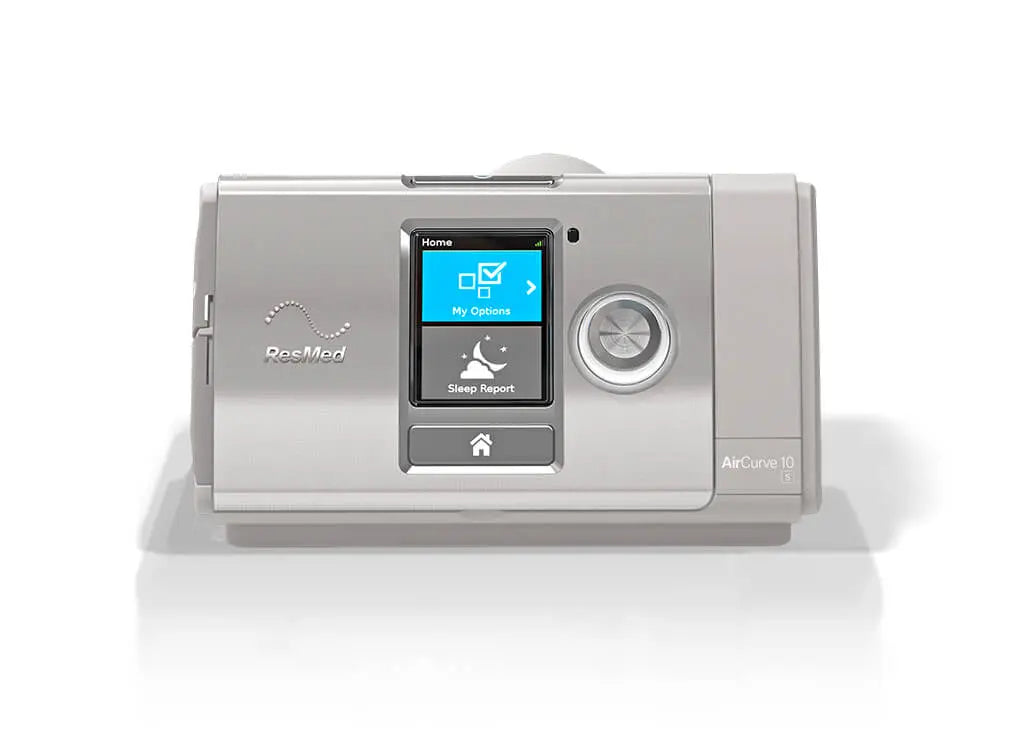ResMed AirCurve 10 CPAP machine on a white background