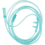 Teal oxygen tubing with connectors on a white background