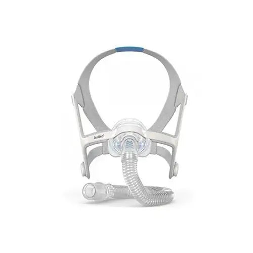 ResMed full-face mask with hose on a white background