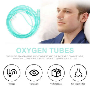 Oxygen tubes with a man wearing an oxygen mask on a white background