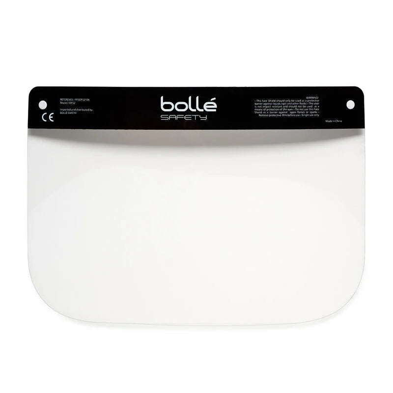 Clear face shield with Bolle Safety logo on a white background