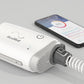 ResMed device with a smartphone displaying app interface on a gray background