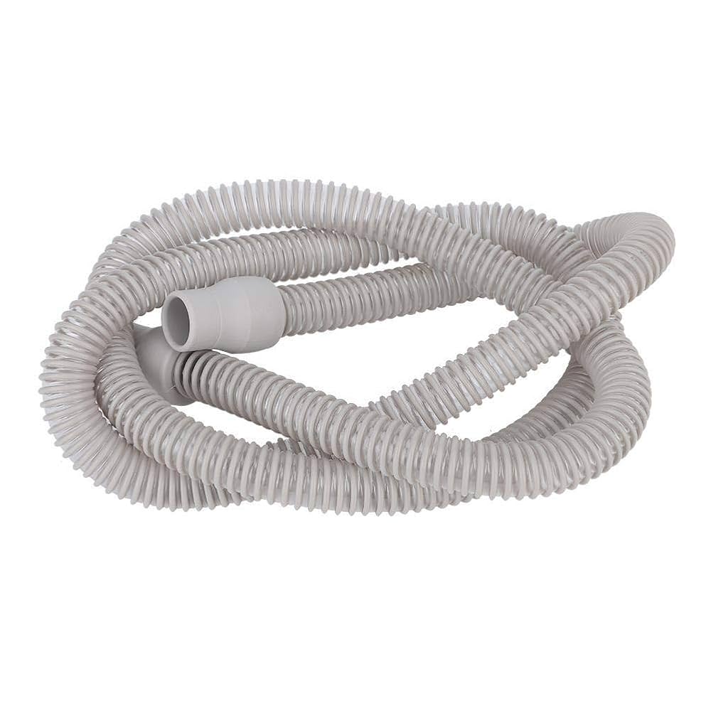 Gray hose for a CPAP machine on a white background