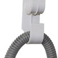 White hose holder with a coiled gray hose on a white background