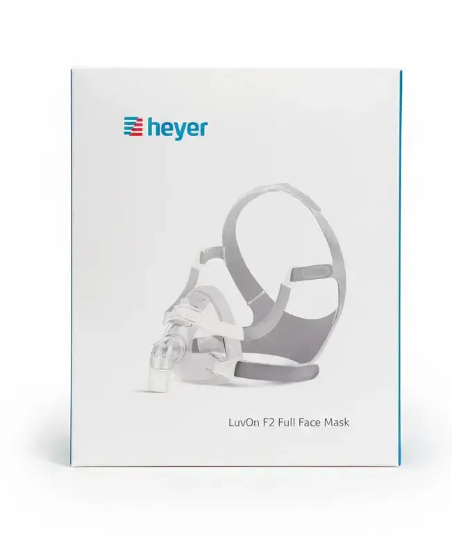 Heyer LuvOn F2 Full Face Mask packaging on a dark textured surface