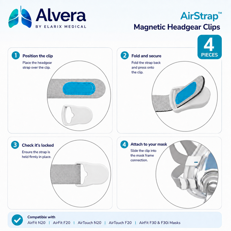 ALVERA AirStrap™ Magnetic Headgear Clips - 4 Pieces - CPAPSupply UK