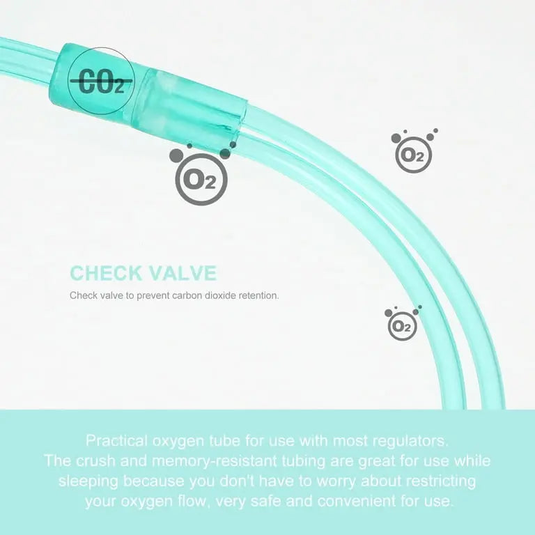 Oxygen tube with check valve labeled 'CO2' on a light blue background