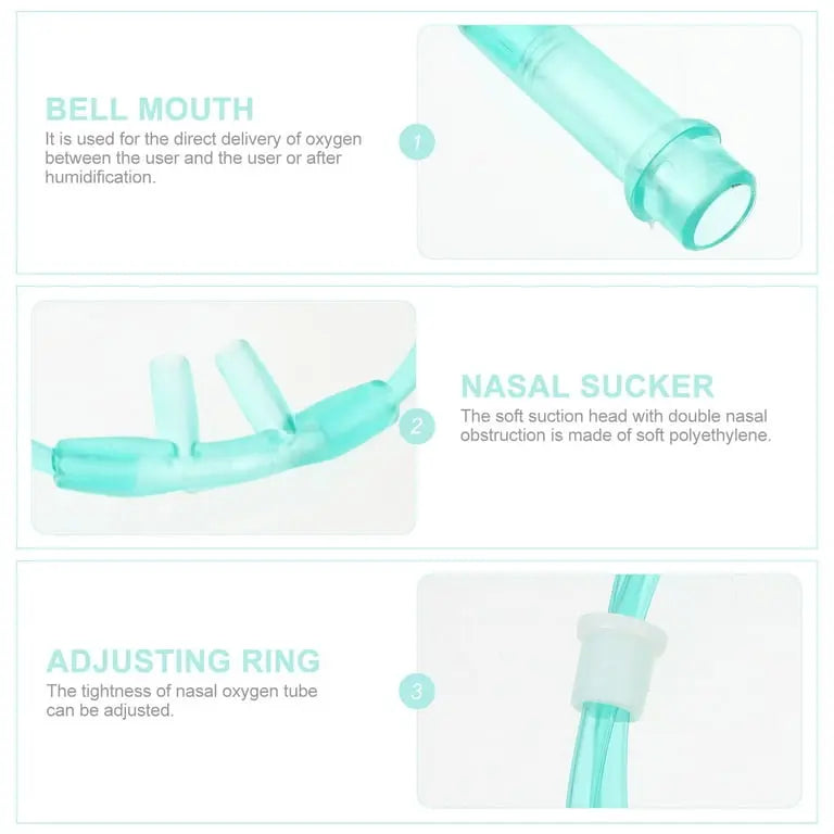 Nasal oxygen tube components with text labels on a white background