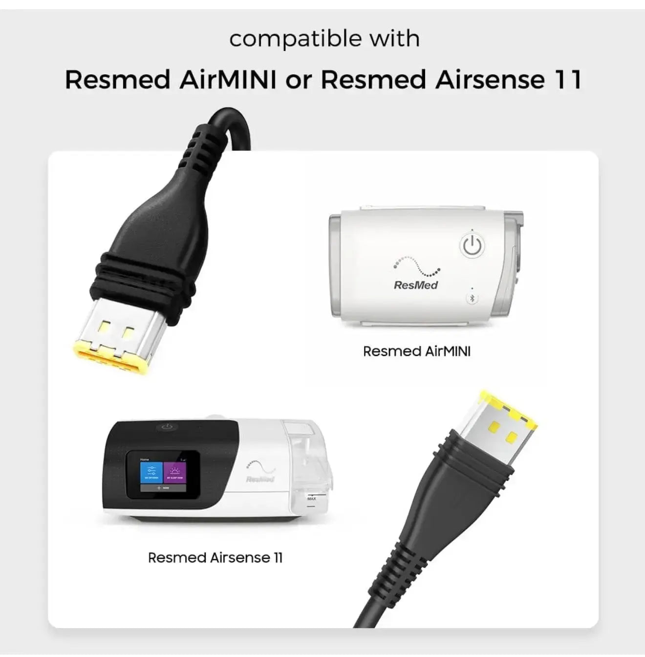 Resmed Airsense 10 to AirSense 11 & Airmini CPAP Machine Power Cord Convert Cable - SelfiMed UK
