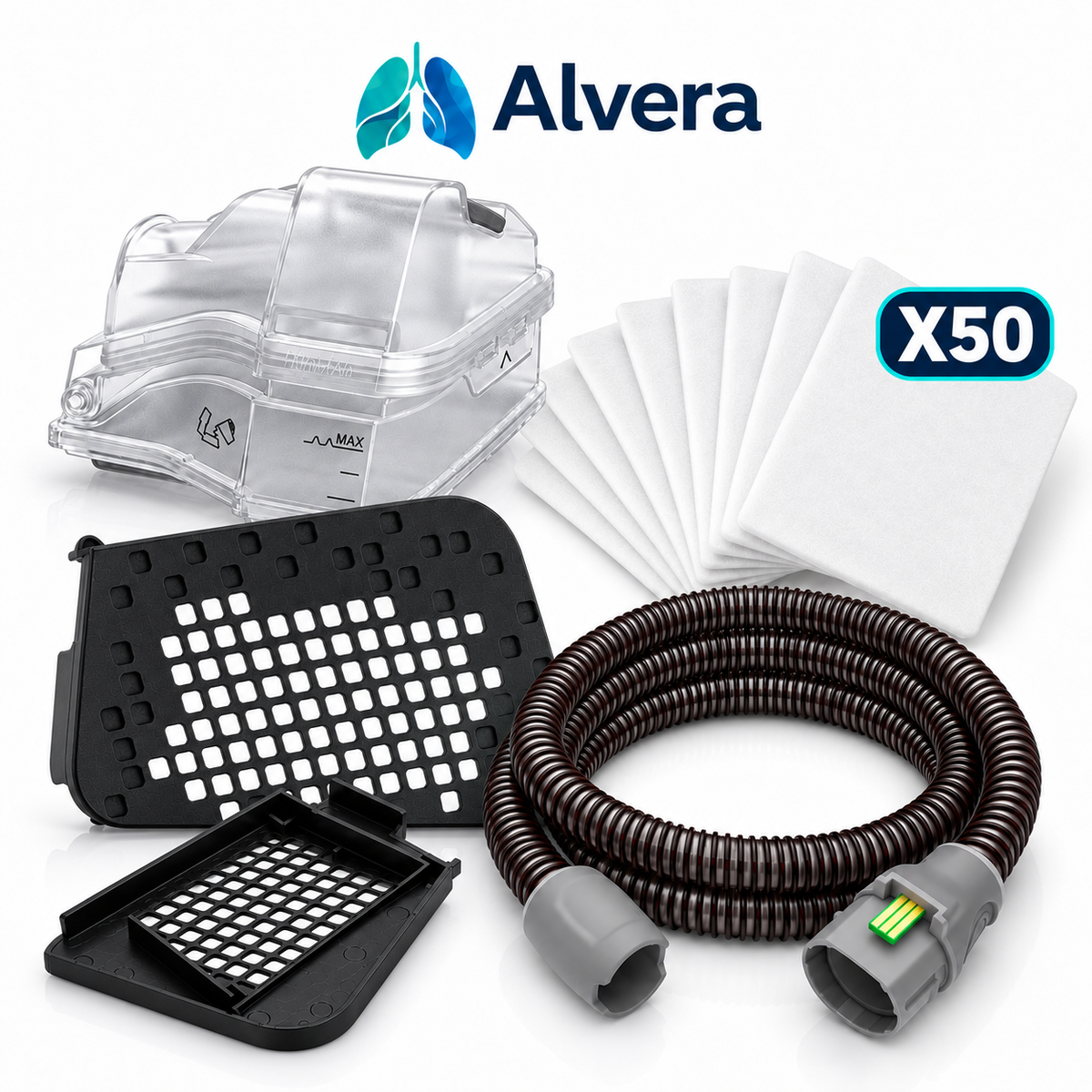 Alvera AirSense 10 Replacement Kit – AquaPure 10 Water Chamber, ThermaAir 10 Heated Tube, AirGuard Filter CPAP Supply UK