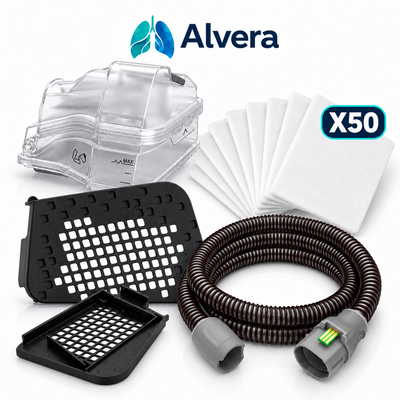 Alvera AirSense 10 Replacement Kit – AquaPure 10 Water Chamber, ThermaAir 10 Heated Tube, AirGuard Filter Cover 2-Pack & PureFlow 10 Filters 50-Pack