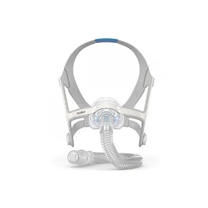ResMed full-face mask with hose on a white background