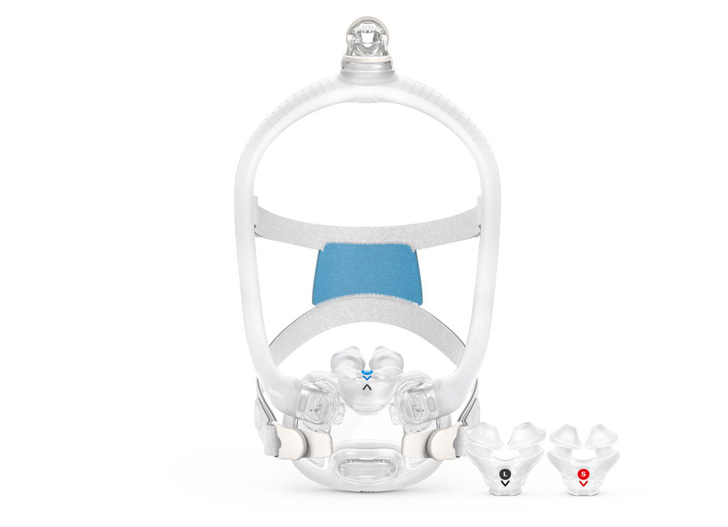 ResMed X30i mask with top-of-head hose and SpringFit frame